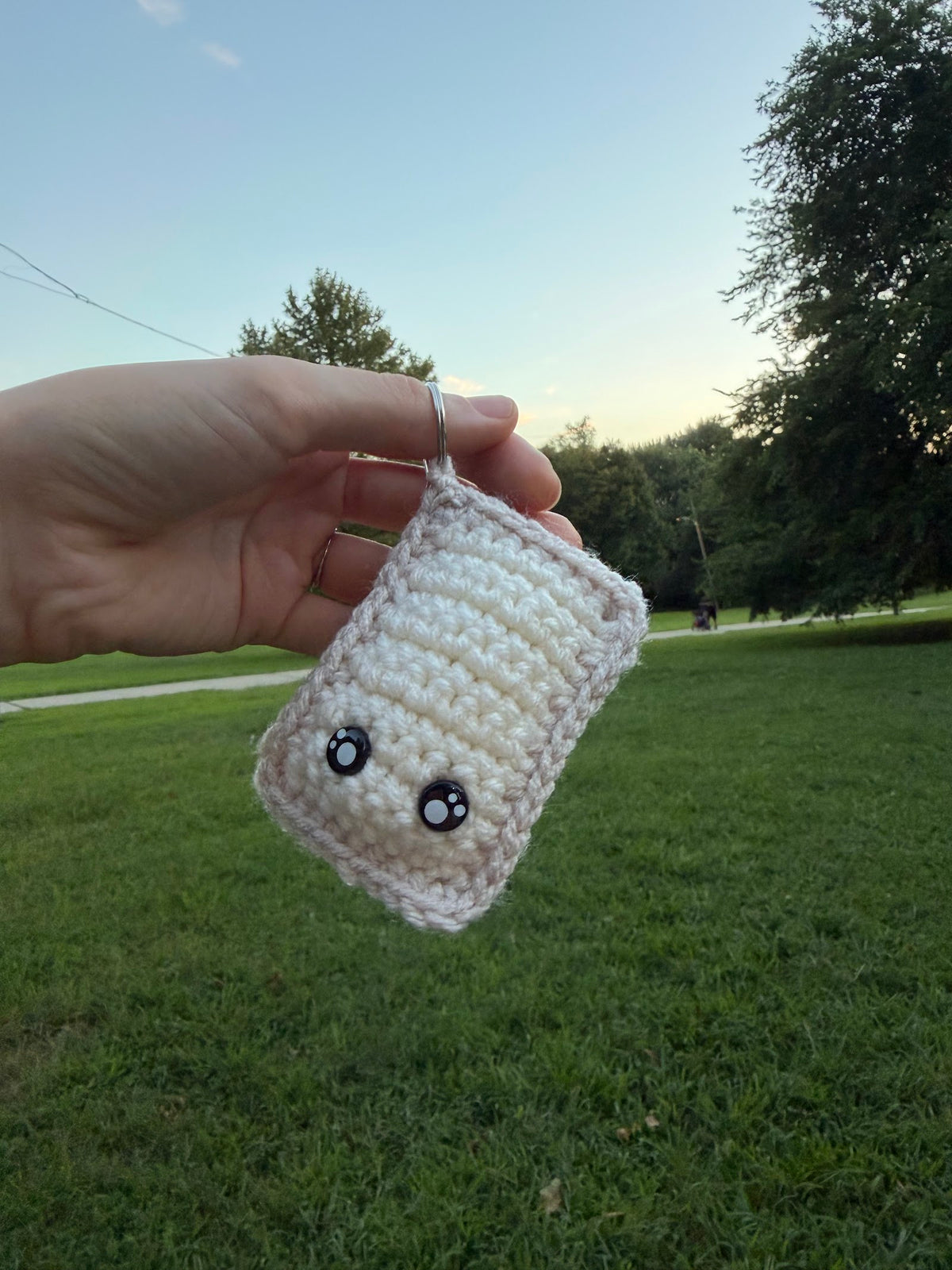 Vanilla Boba Keychain handmade crochet product view 2
