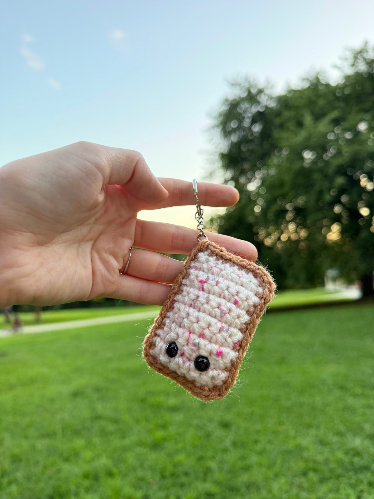 Strawberry Milk Boba Keychain handmade crochet product view 2