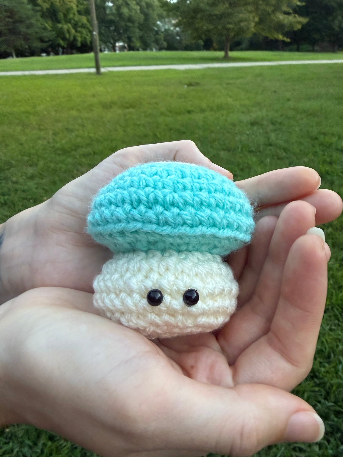 Blue Mushroom Plushie handmade crochet product view 4