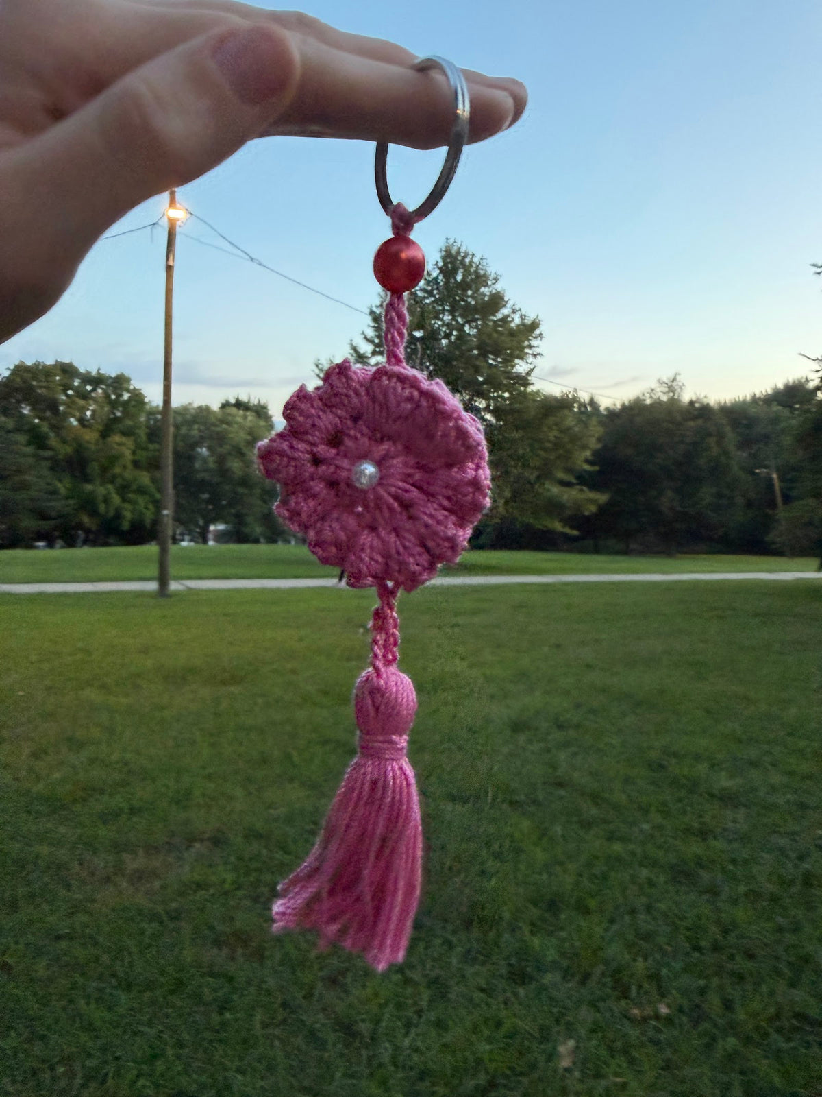 Pink Floral Tassel Charm handmade crochet product view 4