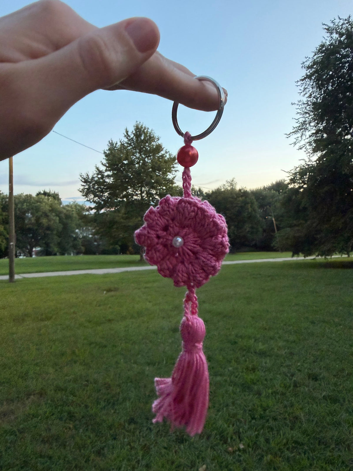 Pink Floral Tassel Charm handmade crochet product view 3