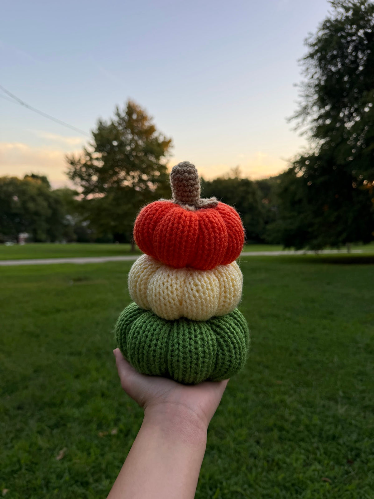 Stacked Pumpkin Trio Decor handmade crochet product view 2