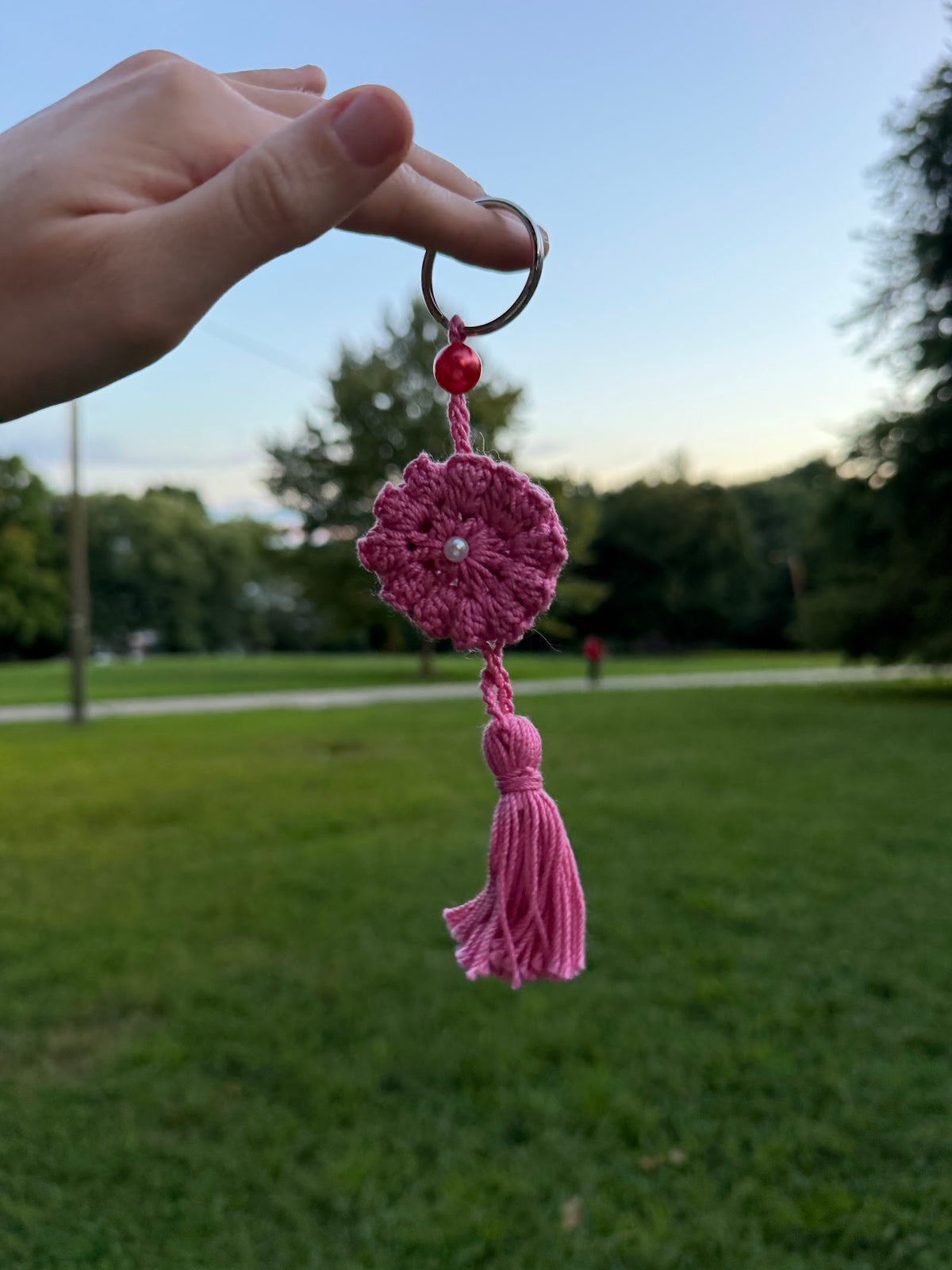 Pink Floral Tassel Charm handmade crochet product view 2