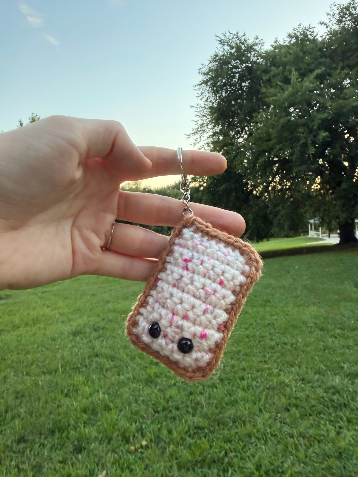 Strawberry Milk Boba Keychain handmade crochet product view 1