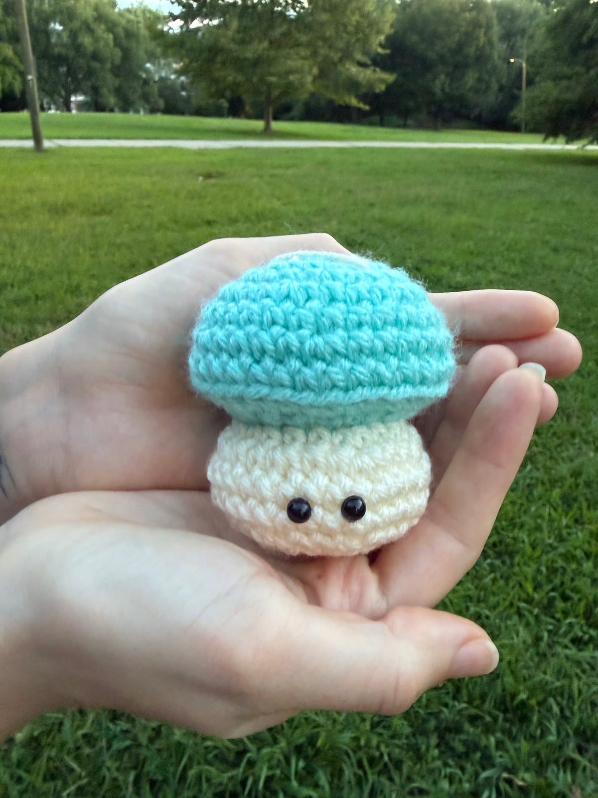 Blue Mushroom Plushie handmade crochet product view 1