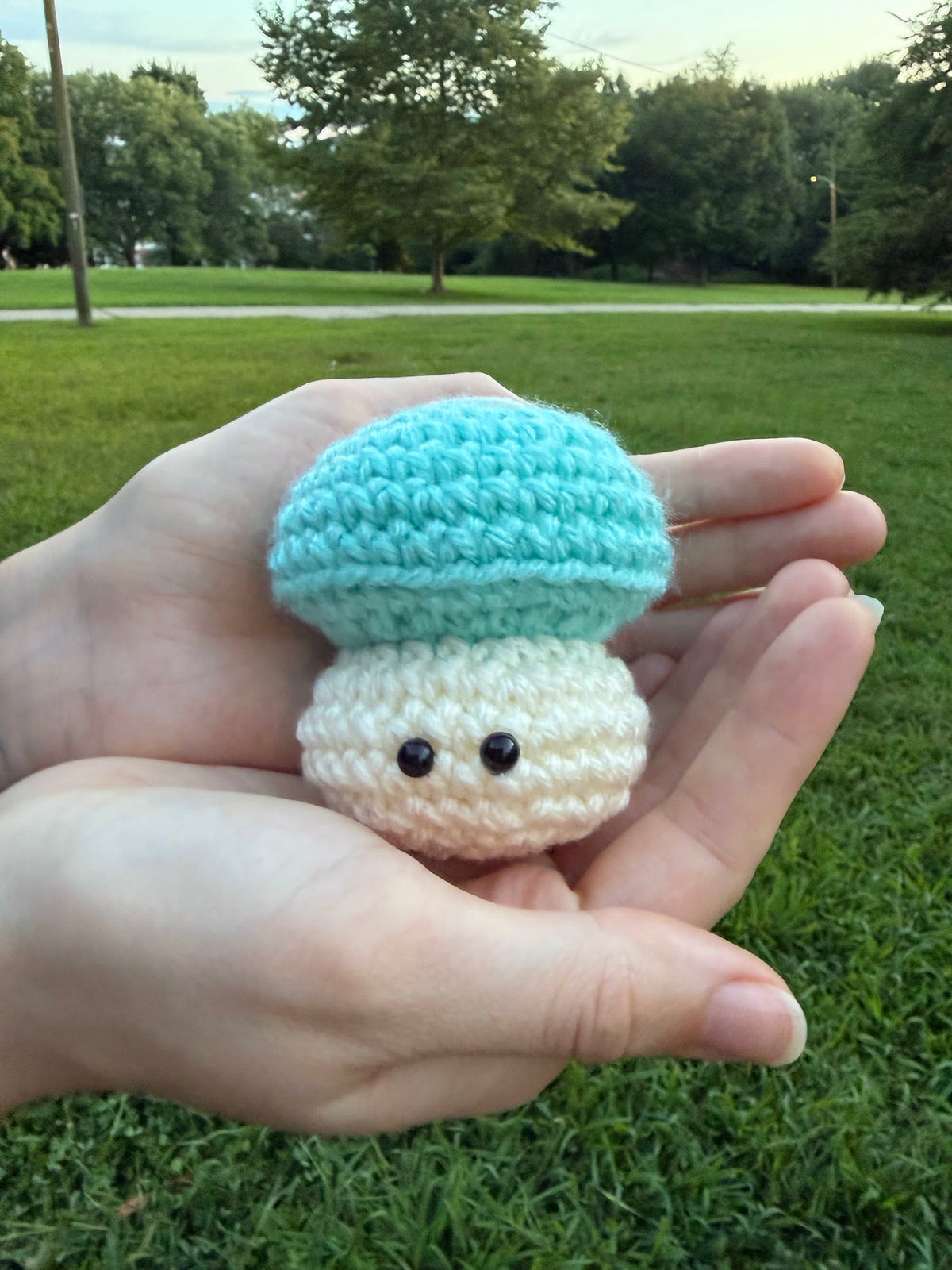 Blue Mushroom Plushie handmade crochet product view 2