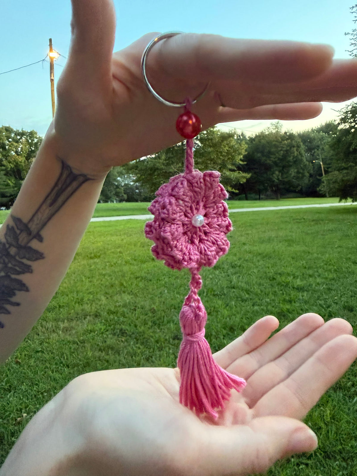 Pink Floral Tassel Charm handmade crochet product view 5