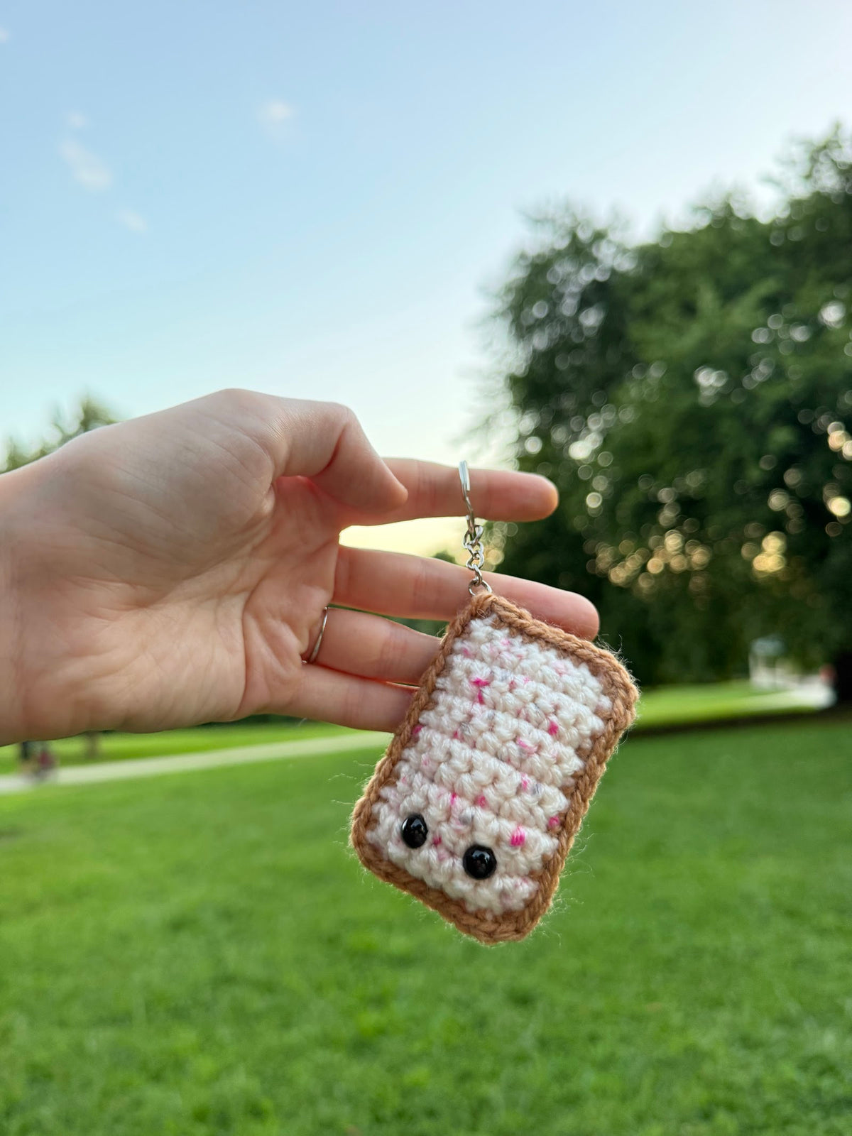Strawberry Milk Boba Keychain handmade crochet product view 3