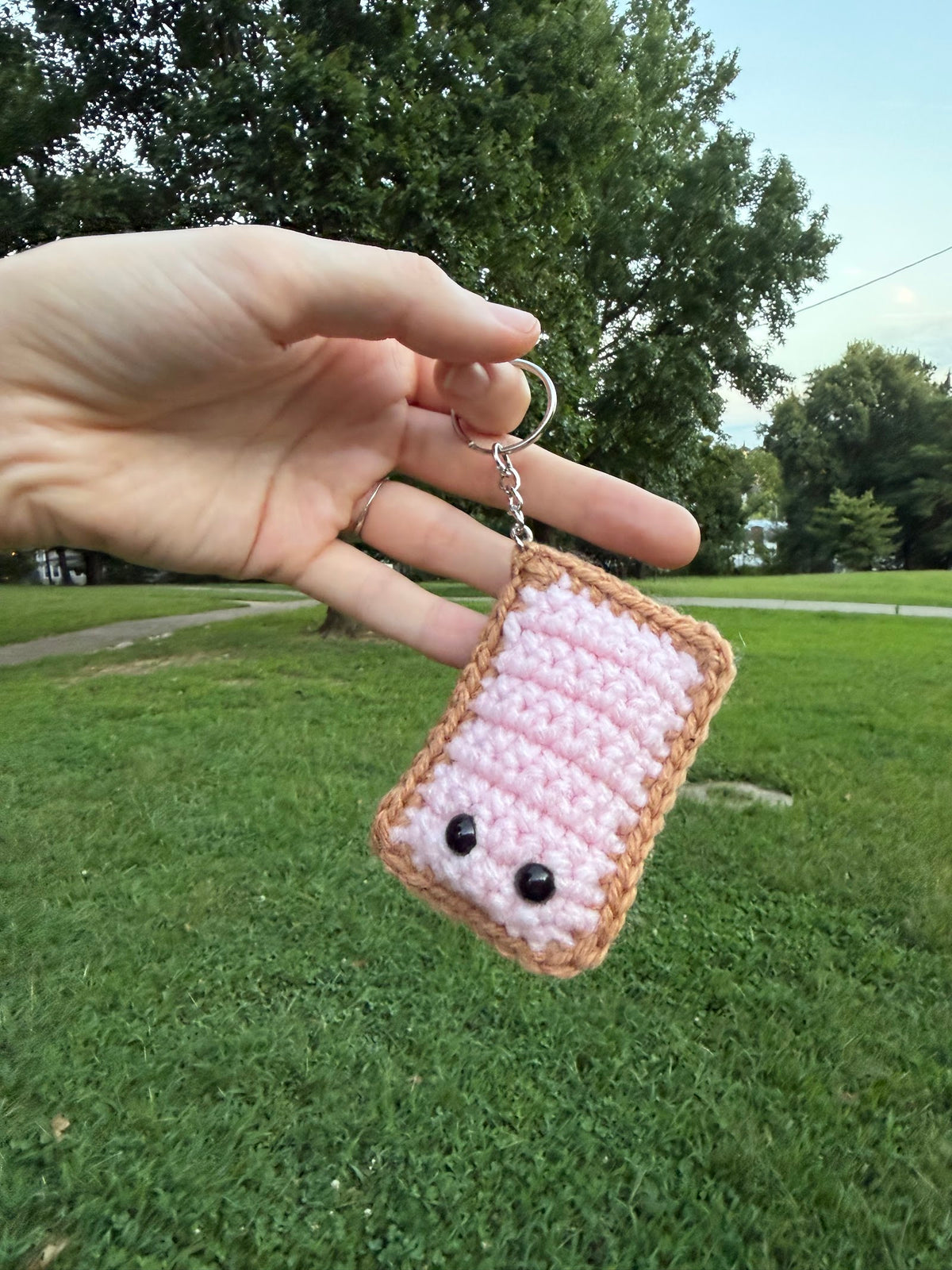 Strawberry Milk Boba Keychain handmade crochet product view 5