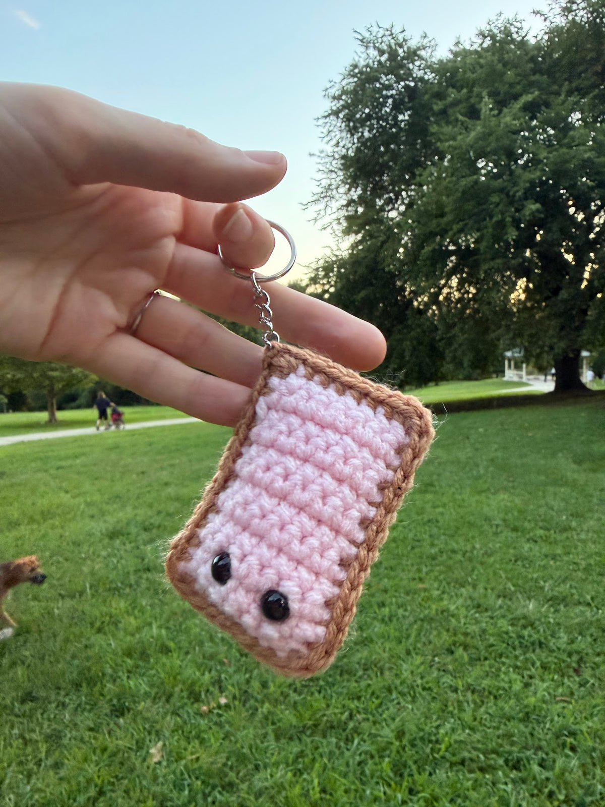 Strawberry Milk Boba Keychain handmade crochet product view 4