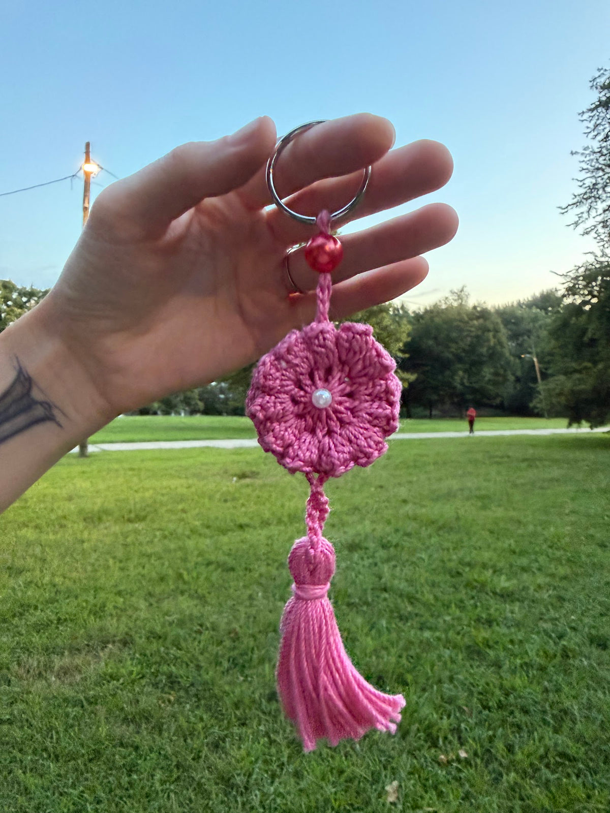 Pink Floral Tassel Charm handmade crochet product view 1